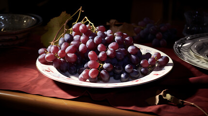 Gra&uuml;es on a plate in a modern kitchen. The Essence of Nature's Bounty: Exploring the Sweet and Nutritious World of Grapes. High Resolution