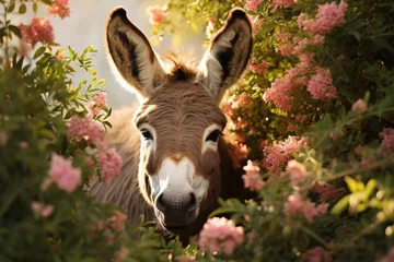 Zelfklevend Fotobehang donkey with flowers on background © Tidarat