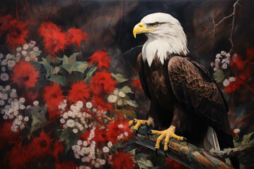 Fototapeta premium eagle with flowers on background