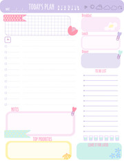 inspiration notepaper design printable . Pink, yellow, blue kawaii pages for tags , weekly notes, diet menu breakfast lunch dinner 