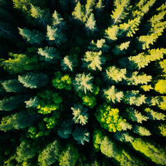 Top down aerial view of a boreal forest