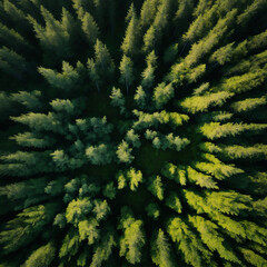 Fototapeta premium Top down aerial view of a boreal forest