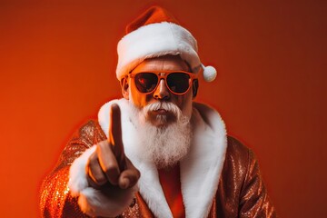 Festive cheerful Santa Claus wearing glasses, spreading joy and laughter and bringing a playful touch to the festive season of Christmas.