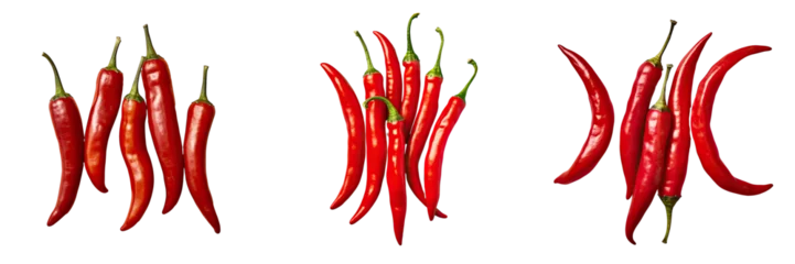 Fotobehang Fresh red chili peppers on a transparent background © TheWaterMeloonProjec