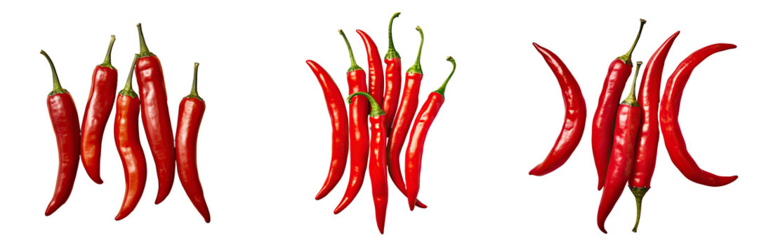 Fresh red chili peppers on a transparent background