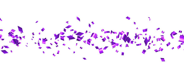Falling purple cut out foil ribbon confetti background.