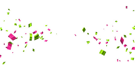 Green and pink cut out foil ribbon confetti background..