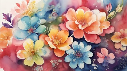 abstract watercolor background with whimsical floral patterns