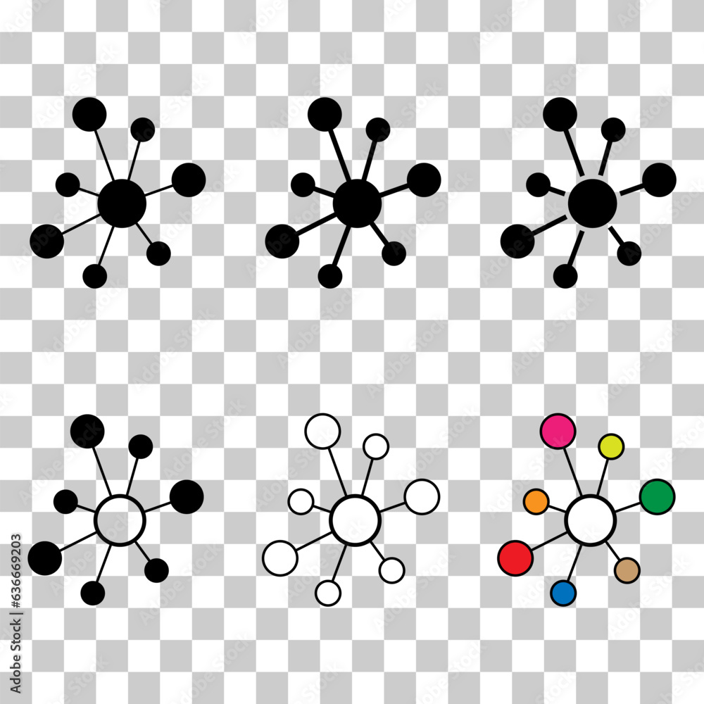 Poster set of hub flat network icon, connect structure vector symbol isolated background, technology system