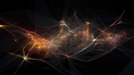An image of an abstract plexus illuminated by bright streams of light on a dark background.