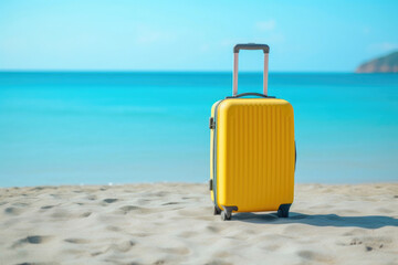 Yellow Suitcase on Sandy Shore