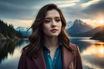 woman on the beach at sunset