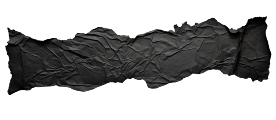 Black damaged rippled torn paper with broken texture isolated on background.  Generative AI