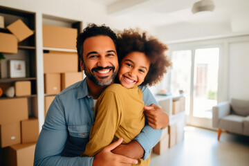 Joyful Father-Daughter Embrace in Their Fresh Abode