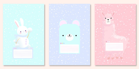 baby Cute Set covers for notebooks with kawaii animals character. For the design of children s books, brochures, templates for school diaries. Vector illustration
