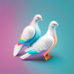 Colorful pigeon peace symbol, dove rainbow wings icon illustration, isolated