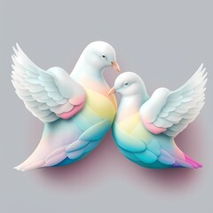 Obraz premium Colorful pigeon peace symbol, dove rainbow wings icon illustration, isolated
