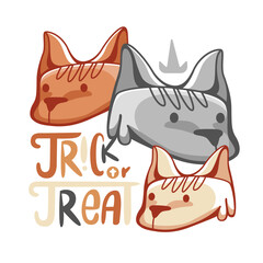 Cute cartoon vector wolves on Halloween theme and Trick or Treat lettering.