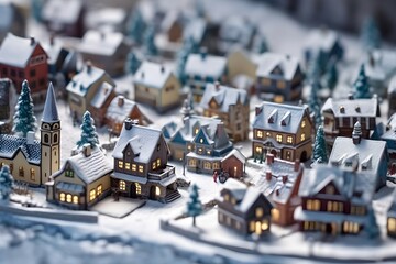 Fototapeta na wymiar miniature of a snowy housing