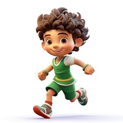 Cool boy running with basketball uniform
