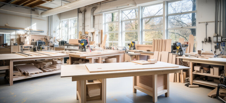 fine woodworking scene. Hand edited, generative AI.  