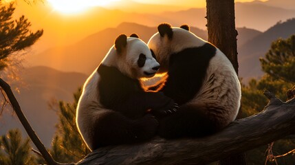Summit of Affection: A Panda Couple's Beautiful Adventure in the Mountains