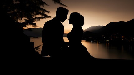 silhouette of a couple kissing