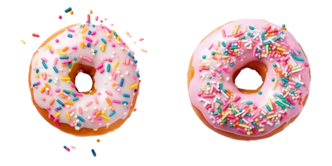 Foto op Plexiglas Decorated donut with cherry and sprinkles isolated on transparent background viewed from top © TheWaterMeloonProjec