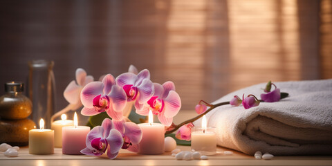 candles and flowers, candles and orchid, spa still life