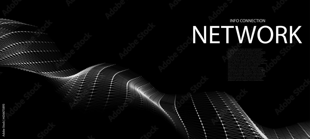 Poster technological wave of data transmission. digital background. network connection. 3d vector illustrat