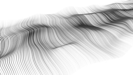 Abstract futuristic wave of black dots moving on a white background.Big data.3d rendering