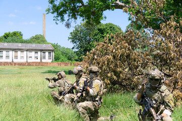 Soldier in civil war, ruin building.