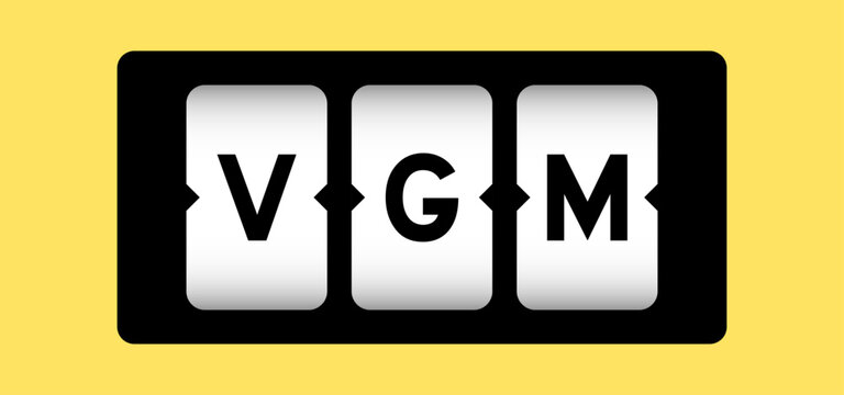 Black color in word VGM (abbreviation of verified gross mass) on slot banner with yellow color background