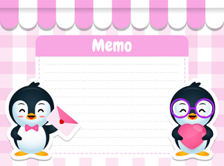 Cartoon Loving Penguin Paper Memo Pads Note Template