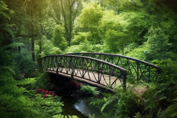 Fototapeta na wymiar beautiful view of wooden bridge in forest
