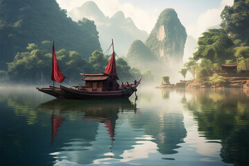 beautiful view of a boat on the river