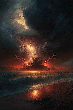 Dramatic stormy night at the beach with tornado © DNY3D