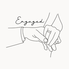 Hand drawn close-up of hand-in-hand wedding ring exchange