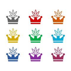 Crown and cannabis logo icon isolated on white background. Set icons colorful