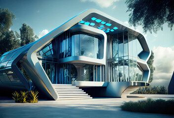 Luxury modern residence building, family villa with futuristic design exterior