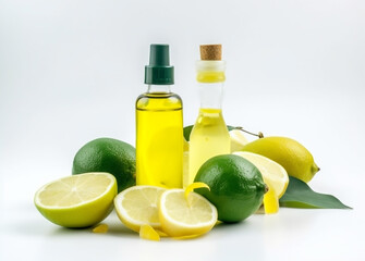 oil body lime natural bottle organic spa skincare lemon treatment. Generative AI.