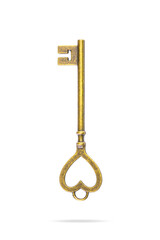 vintage golden skeleton keys isolated on white background with clipping path.