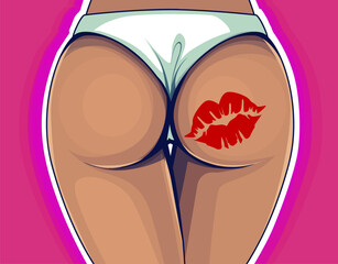 Attractive image of the gluteal muscle. Women's booty. Valentine's card. Vector illustartion.