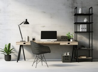 Fototapeta premium Comfortable office chair near table with modern computer Created with Generative AI technology.