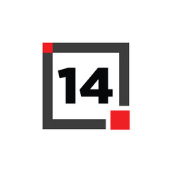 14 number with square box icon. 14 box monogram.