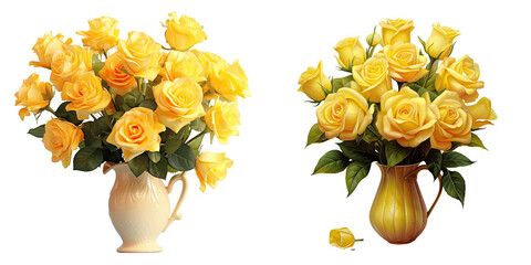 Yellow roses in a vase isolated on transparent background