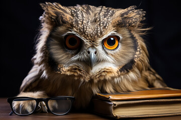 smart owl with book, back to school concept. Generative Ai