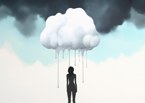 woman cloud man idea dream illustration concept black dramatic poster creative drawing. Generative AI.