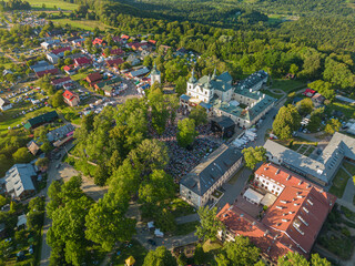 Kalwaria Paclawska, Subcarpathian, Poland - 13 August 2023: view of the basilica and the Franciscan...