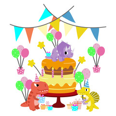 Obraz na płótnie Canvas Happy Birthday Dinosaur party cake. happy dino clipart